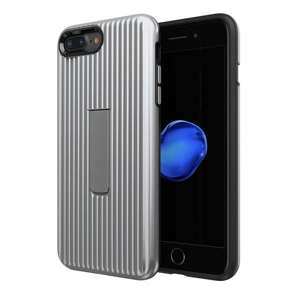 Wholesale Apple iPhone 8 Plus / 7 Plus Cabin Carbon Style Stand Case (Silver)